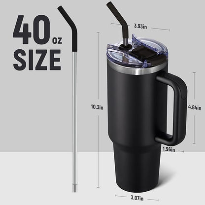 COKTIK 40 oz Tumbler With Handle and Straw Lid, Vacuum Insulated Travel Coffee Mug Stainless Steel Insulated Cup for Beverages, Leak-proof, Cupholder Friendly (Black)
