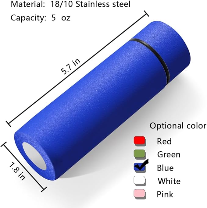 5 oz Mini Thermos Cute Water Bottle - Insulated Stainless Steel Bottle - Keeps Cold for 12 hours, Hot for 6 hours - Blue