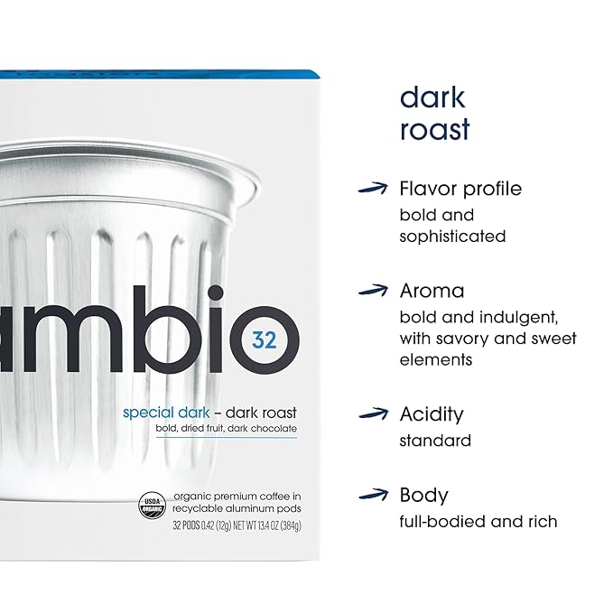 Cambio Roasters Premium Dark Roast Keurig Organic Coffee K Cups, Only Aluminum Keurig Coffee Pods with Organic Beans, More Flavor & Longer Lasting Freshness, Bold & Smooth Dark Roast Pods, 60 count