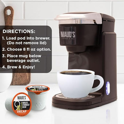 Maud's World's Strongest Decaf Coffee Pods, 100 ct, Decaffeinated Dark Roast Coffee in Recyclable Single Serve Pods – 100% Arabica Coffee, Compatible with Keurig K Cups Maker