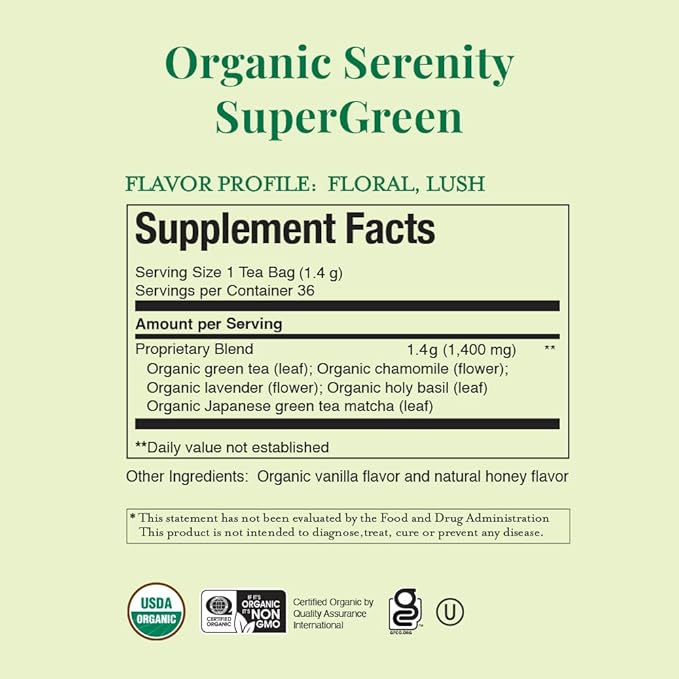 Republic of Tea, Tea Supergreen Serenity Organic, 36 Count