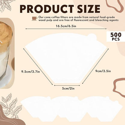 Skylety 500 Count #2 Cone Coffee Filter, Coffee Filters 2 Cone Pour Over Filters Natural Paper Unbleached Disposable Coffee Filters for Coffee Dripper and Drip Coffee Maker
