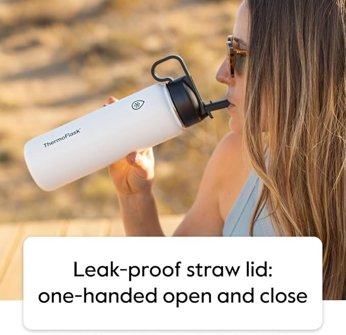 ThermoFlask 40 oz Double Wall Vacuum Insulated Stainless Steel Water Bottle with Spout and Straw Lids, Plum