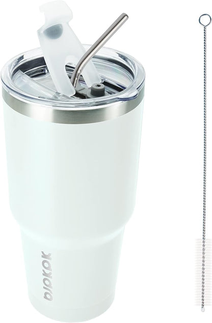 BJPKPK 30oz White Stainless Steel Tumbler With Lid And Straw Reusable Insulated Coffee Travel Thermal Tumblers Cup