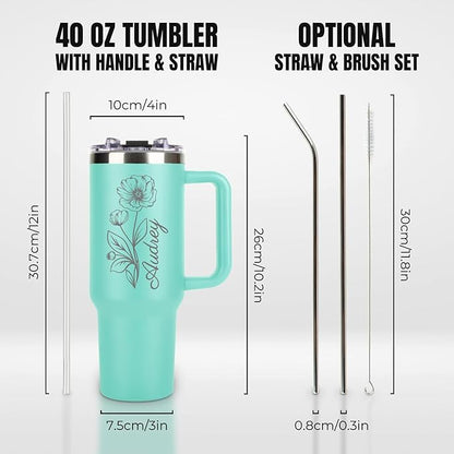Personalized Tumbler with Pictures Text Name, Custom Double Wall Insulated Tumbler, 20oz Coffee Tumbler with lid and straw, Personalized Birthday Gifts for Women Men Friend Christmas (40oz Birthday)