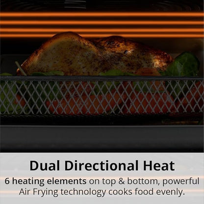 Aria 36 Qt Air Fryer Oven, Ariawave Stainless Steel Air Fryer with Rotisserie, Basket, & Grill Trays, Easy Clean Large Countertop Convection Oven, XL Touchscreen Display & Cooking Presets, Black