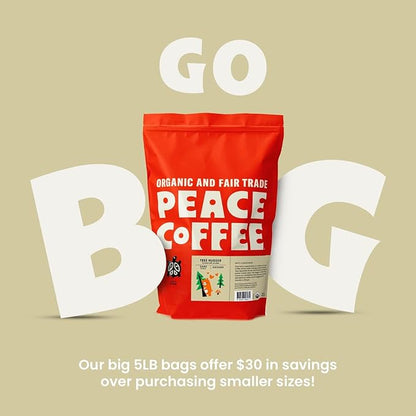 Peace Coffee Tree Hugger Signature Blend | 5 lb Ground Dark Roast | Organic Fair Trade | Soft, Smooth Flavor | Shade Grown, Fresh Roasted