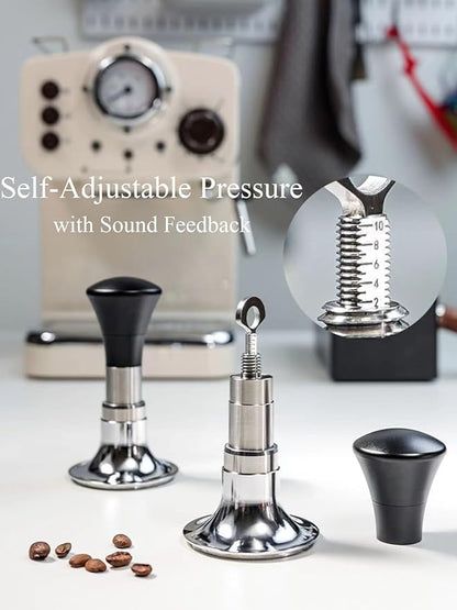 54mm Espresso Tamper【24lb~35lbs Self-Adjustable with Sound Feedback】with Calibrated Spring Loaded for Breville - Self Leveling Stainless Steel Flat Base