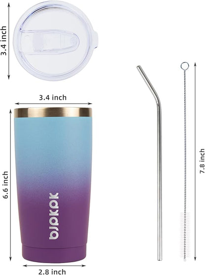 BJPKPK 20 oz Stainless Steel Vacuum Insulated Tumblers with Lids and Straw Reusable Travel Water Mug Double Wall Coffee Cup for Women and Men,Ocean Dream