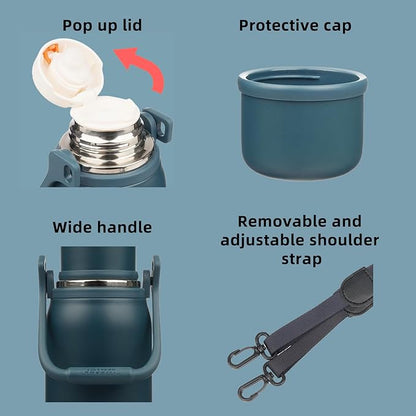 BJPKPK Insulated 40oz Thermal Disherwasher Safe Water Bottle with Lid and Carry Handle Stainless Steel Water Bottles for Sports,Navy Blue