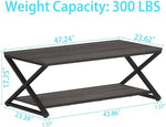 Load image into Gallery viewer, HSH Gray Coffee Table for Living Room, Minimalist Rectangle Center Table with Storage Shelf，Industrial Dark Wood and Metal Cocktail Tea Table, Office Simple 2 Tier Display Coffee Table, 47 Inch