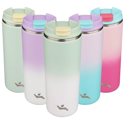 Tumbler with Lid, 16 oz Travel Coffee Mug Double Wall Vacuum Stainless Steel Thermal Metal Cup Insulated Water Bottle,GreenWhite