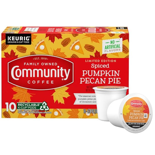 Community Coffee Spiced Pumpkin Pecan Pie Flavored Coffee Pods, 10 count, Medium Roast Compatible with Keurig 2.0 K-Cup Brewers (10 pods)