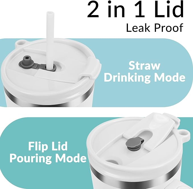 WETOWETO 40oz Tumbler with Handle and Lid | 100% Leakproof Insulated Stainless Steel Travel Mug | Keeps Cold 34Hrs/Hot 10Hrs | Dishwasher Safe, Fits Car Cup Holder (Foggy Color)