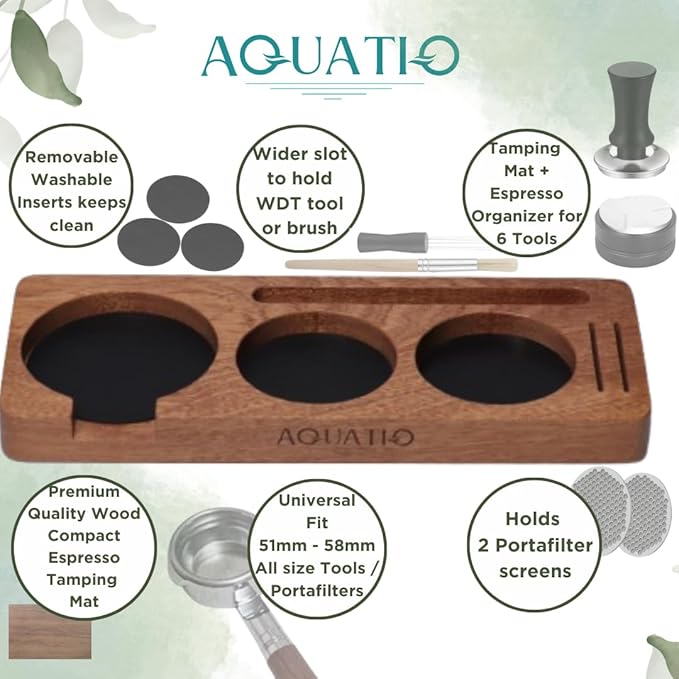 51-58 mm Compact Espresso Tamping Mat - Wooden Coffee Tamping Station - Espresso Accessories for Baristas