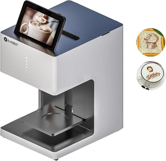 Coffee Latte Art Machine EB-Pro Customized Photo Selfie Printing with Camera Cake Desserts DIY Personalized Decoration for Cafes Bars Museums, Brown FancyBox - White