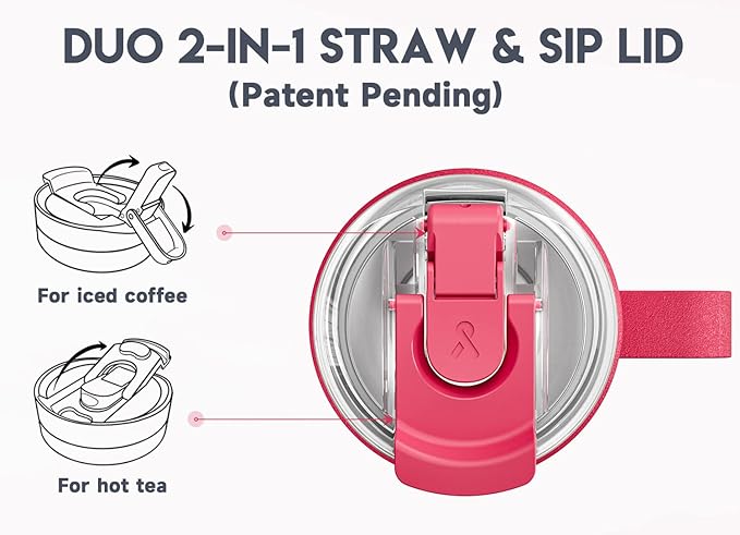 Meoky 40oz Tumbler with Handle, Stainless Steel Travel Mug with 2-in-1 Straw and Sip Lid, Vacuum Insulated Coffee Mug, 100% Leak Proof, Keeps Cold for 34 Hours or Hot for 10 Hours (Ruby)