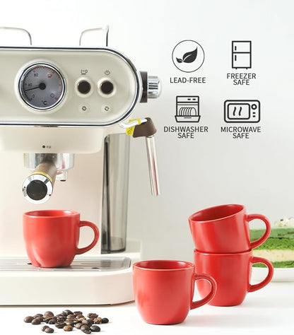 Hasense Ceramic 3 OZ Espresso Cups, Porcelain Espresso Demitasse Cups Set of 4 for Double shot, Lungo and Ristretto, Tiny Italian Expresso Shot Coffee Mugs for Home and Office, Red