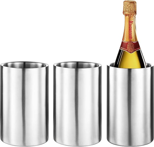 Generic 3 Packs Stainless Steel Double Wall Wine Cooler,Wine Chiller Bucket Champagne Ice Bucket, Fits Most Standard Sized Bottles, Silver