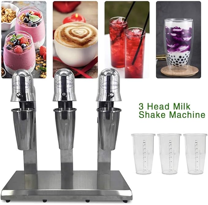 Commercial Stainless Steel Milk Shake Machine, Stainless Steel Milk Shaking Machine, Three Head Drink Mixer 110V (Three Head)