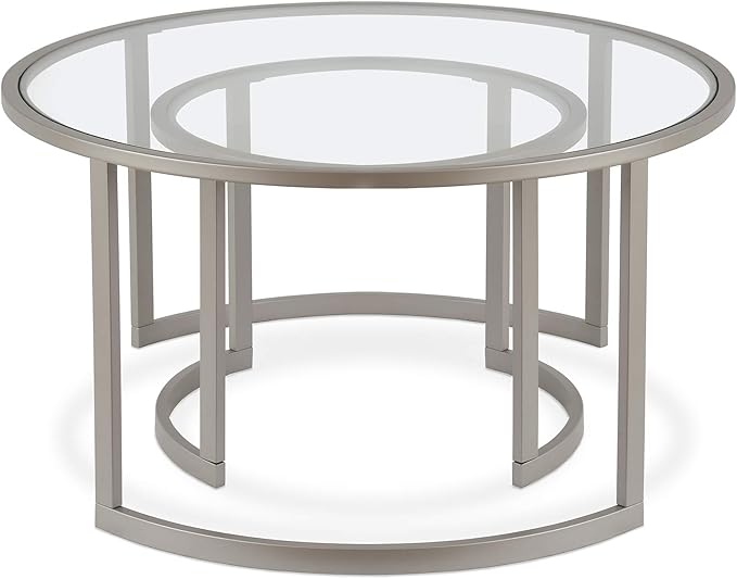 Henn&Hart Round Nested Coffee Table in Satin Silver, for Home, Living Room, Bedroom, Entertainment Room, Office