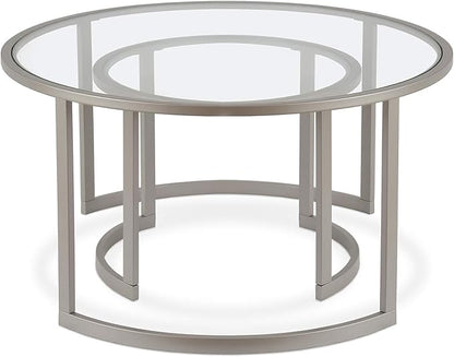 Henn&Hart Round Nested Coffee Table in Satin Silver, for Home, Living Room, Bedroom, Entertainment Room, Office