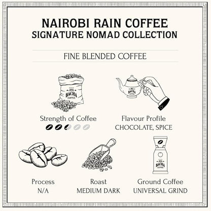 Bacha Coffee | Nairobi Rain Fine Blended Signature Nomad Collection, 100% Arabica Specialty Coffee, Whole Beans, Medium Dark Roast, 250g