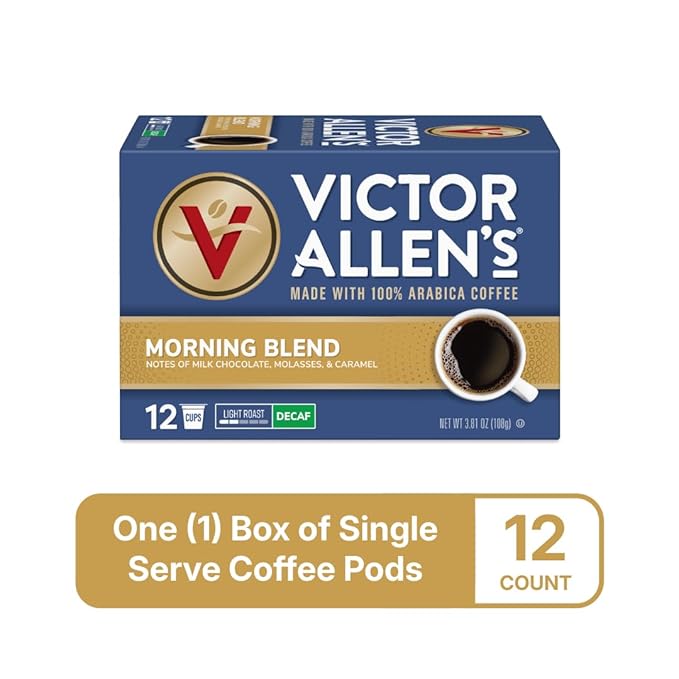 Victor Allen's Coffee Decaf Morning Blend, Light Roast, 12 Count, Single Serve Coffee Pods for Keurig K-Cup Brewers