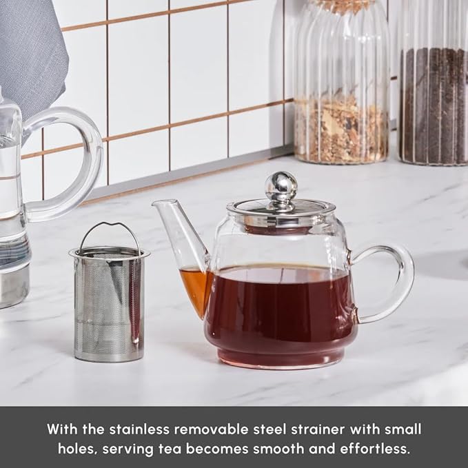 Karaca Dora Teapot Set, Glass, Tea Pot 0.45 L, Kettle 1.8 L, Silver, Transparent, Tea Maker, Turkish Tea Kettle, Tea Maker