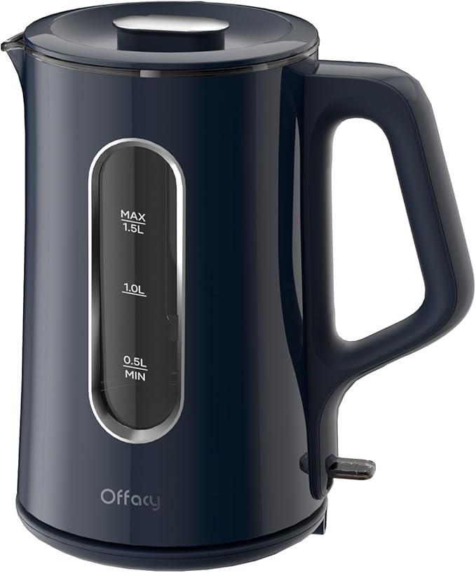 OFFACY Electric Kettle, Double Wall Glass Inner, Hot Water Boiler Heater Pot, 1.5-Liter, 1200 Watts for Fast Boiling, 53oz BPA Free, Navy Blue