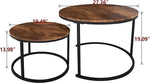 Load image into Gallery viewer, Industrial Round Coffee Table Set of 2 End Table for Living Room,Stacking Side Tables, Sturdy and Easy Assembly,Wood Look Accent Furniture with Metal Frame,Black+Rustic Brown