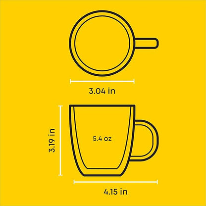 JoyJolt Savor Double Wall Insulated Glasses Espresso Mugs (Set of 2) - 5.4-Ounces
