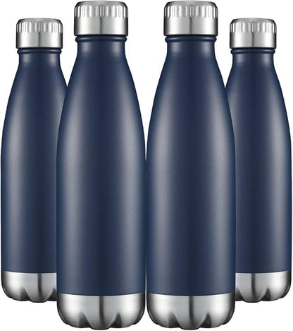 HASLE OUTFITTERS 17oz Stainless Steel Water Bottles Bulk, Vacuum Insulated Water Bottles Double Walled Powder Coated Reusable Metal Sports Water Bottles Keep Drinks Hot and Cold, Navy, 4Packs