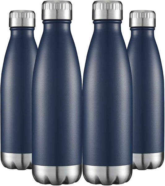 HASLE OUTFITTERS 17oz Stainless Steel Water Bottles Bulk, Vacuum Insulated Water Bottles Double Walled Powder Coated Reusable Metal Sports Water Bottles Keep Drinks Hot and Cold, Navy, 4Packs