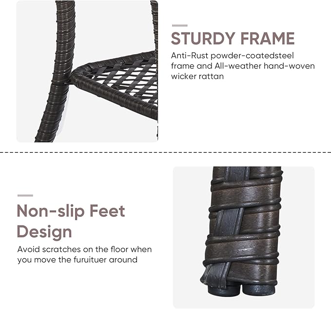 Patio Wicker Side Table, Outdoor PE Rattan End Table with 5mm Tempered Glass Top and 2-Tier Storage Shelf, 20" Square Coffee Table for Deck Porch Garden Backyard-Dark Brown