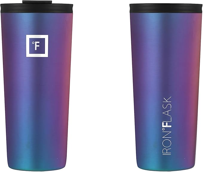 IRON °FLASK Classic Tumbler - Vacuum Insulated Stainless Steel Water Bottle, Double Walled, Drinking Cup, Insulated Travel Mug (Aurora, 24 oz Solid Lid)