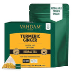 Load image into Gallery viewer, VAHDAM, Organic Turmeric Ginger Herbal Tea Bags (100 Pyramid Tea Bags) Caffeine Free, Non GMO | 100% Pure Herbal Blend - Savory &amp; Spicy, Plant-Based Teabags | Resealable Ziplock Pouch