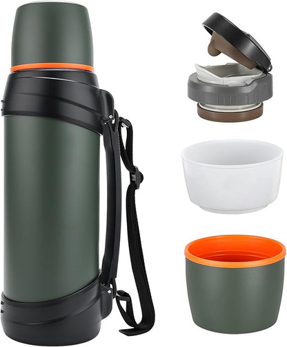 Large Thermosflask- 85oz Stainless Steel Insulated Bottle for Travel with BPA Free Cup - 2.5L Oversized Vacuum Insulated Thermoses with Handle and Strap for Hot & Cold Drinks(Green)