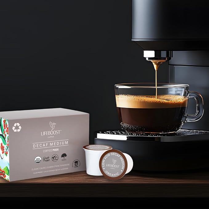 Lifeboost Organic Decaf Coffee K Cups - Low Acid Single Origin Non-GMO Mold Free Decaf Coffee Pods Compatible with Keurig & Keurig 2 - No Mycotoxins or Pesticides - 10 Count (Pack of 2)