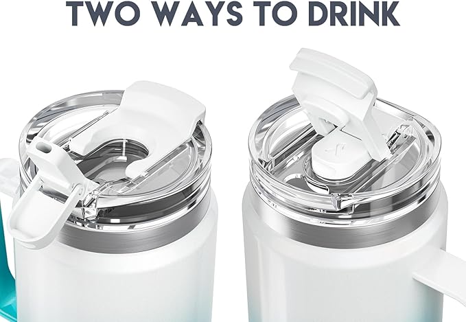 Meoky 32 oz Tumbler with Handle, Insulated Tumbler with Lid and Straw, Stainless Steel Travel Mug, 100% Leak Proof, Keeps Cold for 24 Hours or Hot for 8 Hours, Fits in Car Cup Holder (Azure)