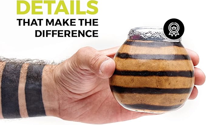 BALIBETOV Yerba Mate Gourd Set (Original Natural Handmade Yerba Mate Cup Argentina) - Includes Mate Tea Cup, Bombilla (Mate Straw) and Clean Brush - Classic Mate Cup and Bombilla Set (01)