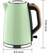 Load image into Gallery viewer, Electric Kettle for Boiling Water, 1.7L Visual Water Window Stainless Steel Electric Water Kettle, 1500W BPA-Free Hot Water Kettle Pot, Auto Shut Off &amp; Boil-Dry Protection, Green