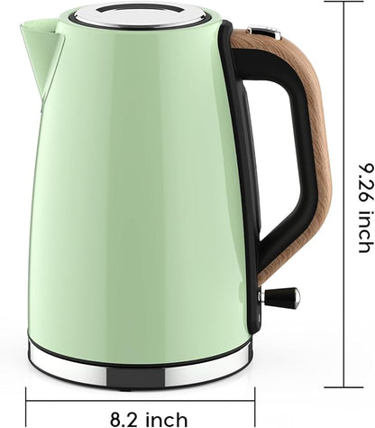 Electric Kettle for Boiling Water, 1.7L Visual Water Window Stainless Steel Electric Water Kettle, 1500W BPA-Free Hot Water Kettle Pot, Auto Shut Off & Boil-Dry Protection, Green