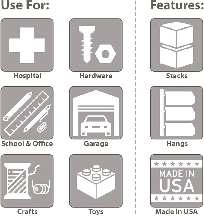 Akro-Mils 30224 AkroBins Plastic Storage Bins, Space-Saving Stackable Bins for Garage, Pantry, Craft Organization, 11" L x 4" W x 4" H, Stone, 12-Pack