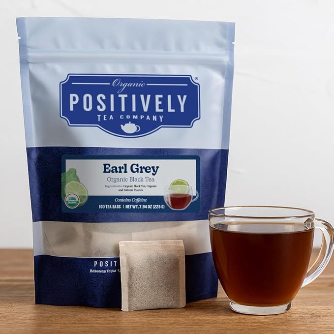 Organic Positively Tea Company, Earl Grey Black Tea Bags, 100 Count