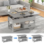 Load image into Gallery viewer, Lift Top Coffee Table with Storage, Grey Lift Top Coffee Table with Drawers&amp;Hidden Compartment, Multi-Functional Center Table, Convertible Coffee Tables into Dining Table for Home Living Room Office