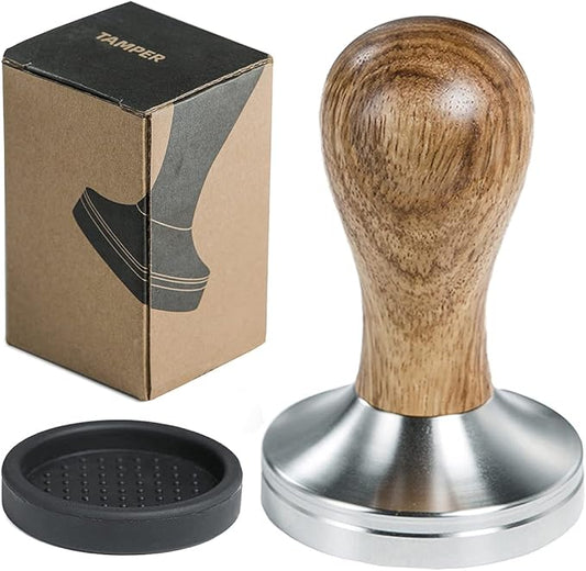 58mm Coffee Tamper Espresso Press with Tamper Mat Tamper with 304 Stainless Steel Base Wooden Handle Barista Espresso Machines Accessory (58mm)