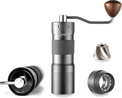Manual Coffee Grinder Seven Star Mill Stainless Steel Mill, transparent lid Coffee Grinder with Outside Adjustable Grind Settings Portable with Magnetic Bean Compartment(Gray)