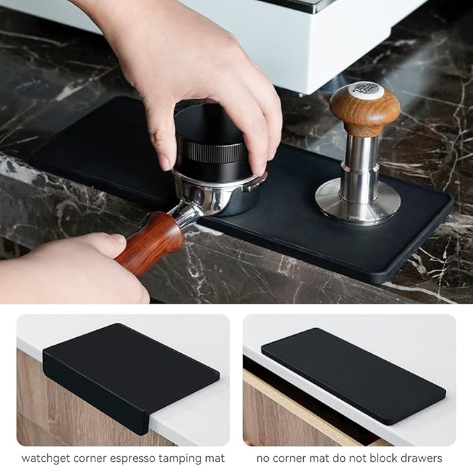 watchget Anti-Slip Silicone Espresso Tamping Mat - Thick 5" x 12" Coffee Tamper Pad - Perfect for Baristas, Home Brewing, and Portafilters - Sturdy, Heat Resistant, Easy to Clean