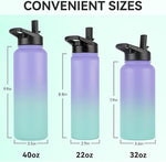 Load image into Gallery viewer, DOMICARE 40 oz Insulated Water Bottle Bulk, Vacuum Insulated Stainless Steel Sports Water Bottle with Straw Lid &amp; Spout Lid, Leakproof, Reusable - Travel, Camping, Bike, Purple Green Gradient(4 Pack)